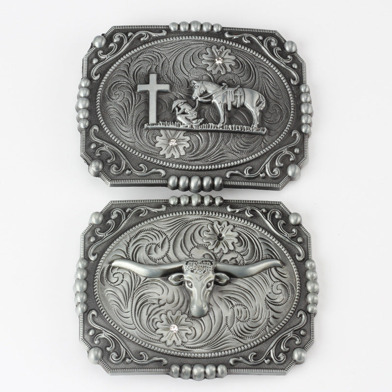 Vintage Grey Western Cowboy Belt Buckle