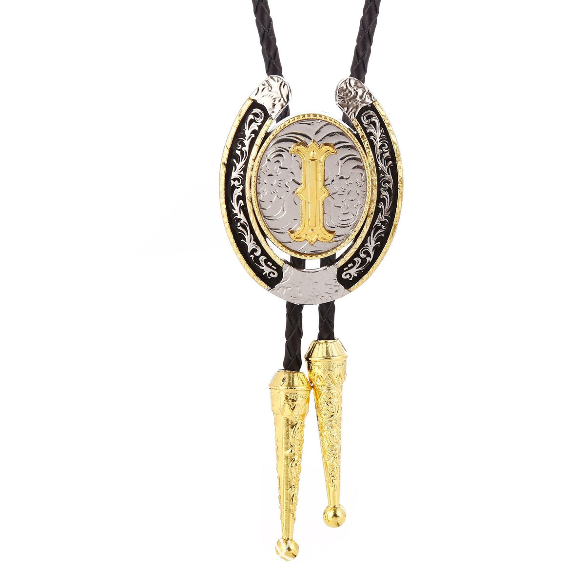 Western Initial Bolo Tie with Two Tone Horseshoe A to Z
