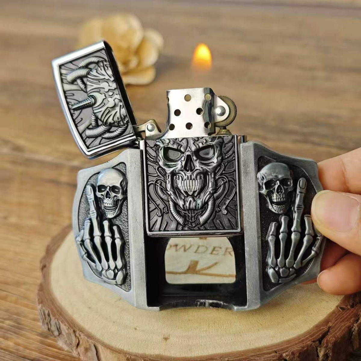 Boucle de ceinture briquet avec collage de crânes multiples