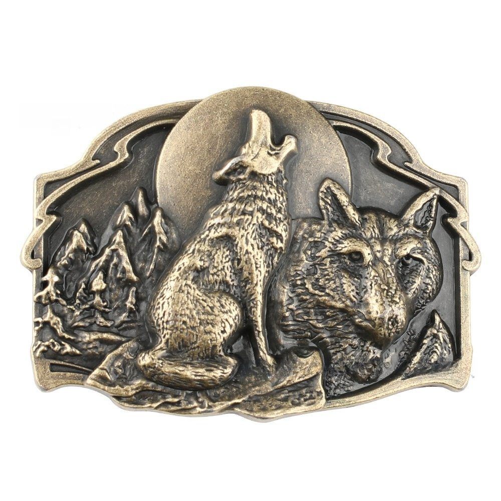 Wolf Howling Moon Belt Buckle