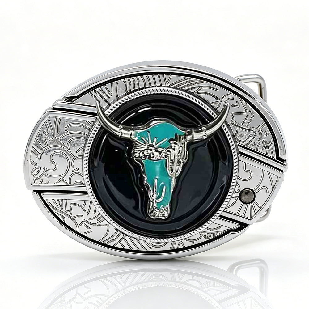 Turquoise Longhorn Belt with Tooled Black Leather
