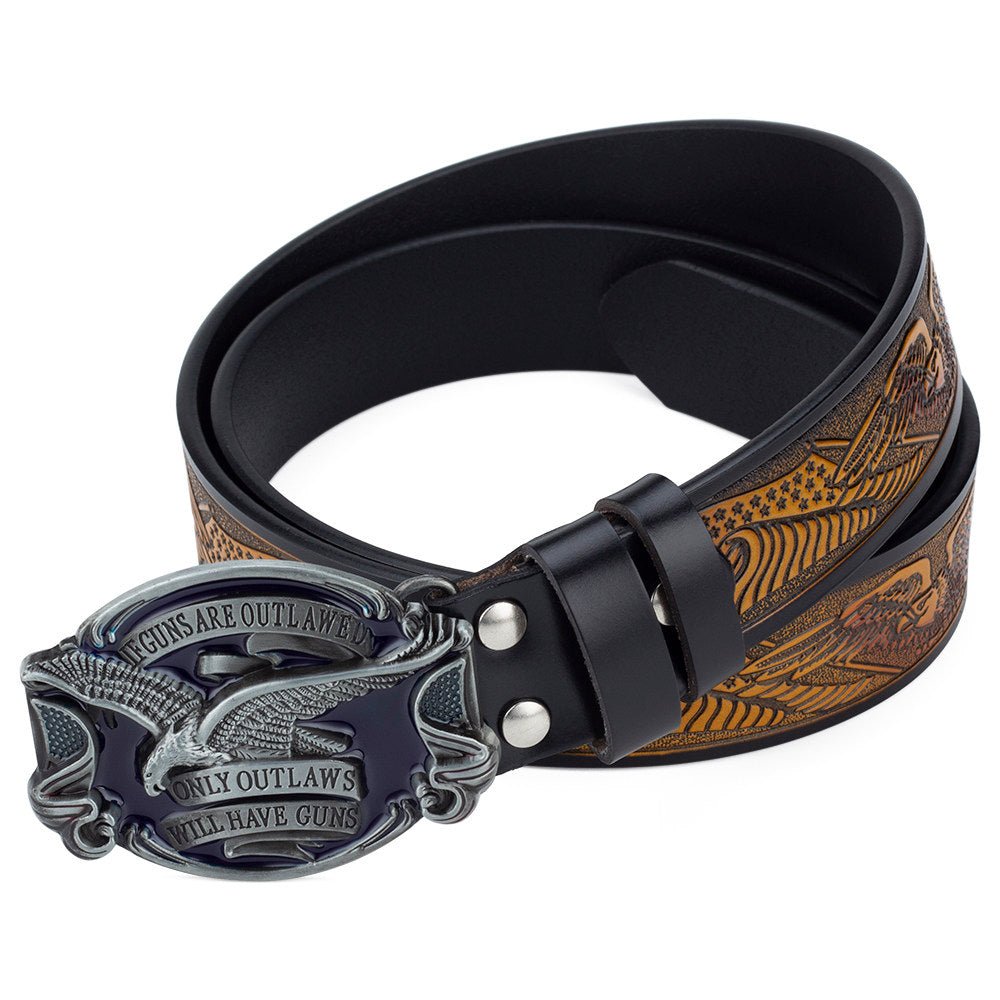 2nd Amendment Eagle Western Leather Belt - CowderryBeltsAntique Gold