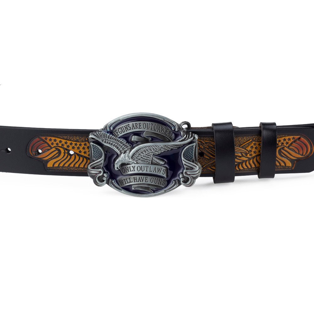 2nd Amendment Eagle Western Leather Belt - CowderryBeltsAntique Gold