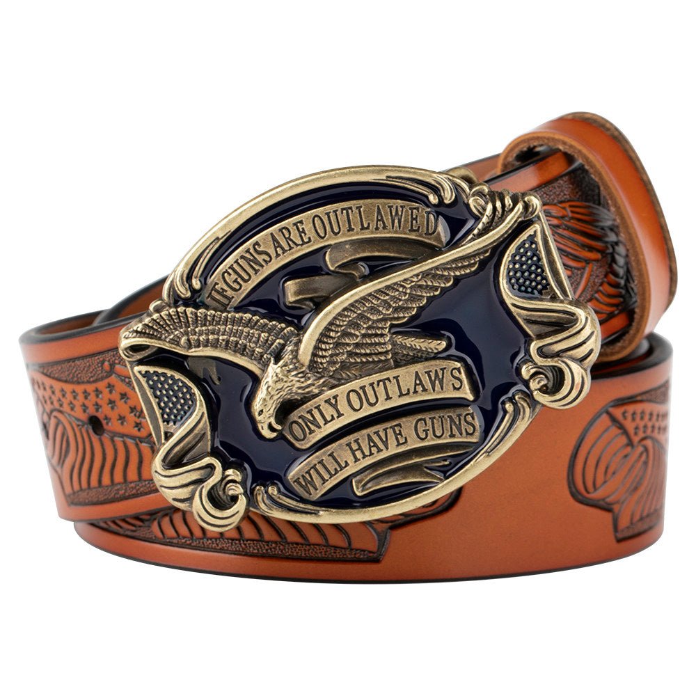 2nd Amendment Eagle Western Leather Belt - CowderryBeltsAntique Gold