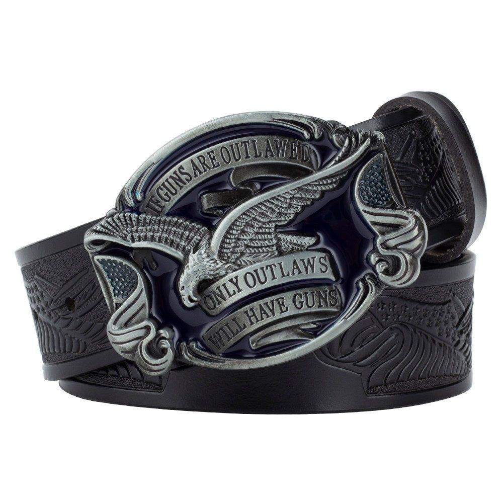 2nd Amendment Eagle Western Leather Belt - CowderryBeltsAntique Silver