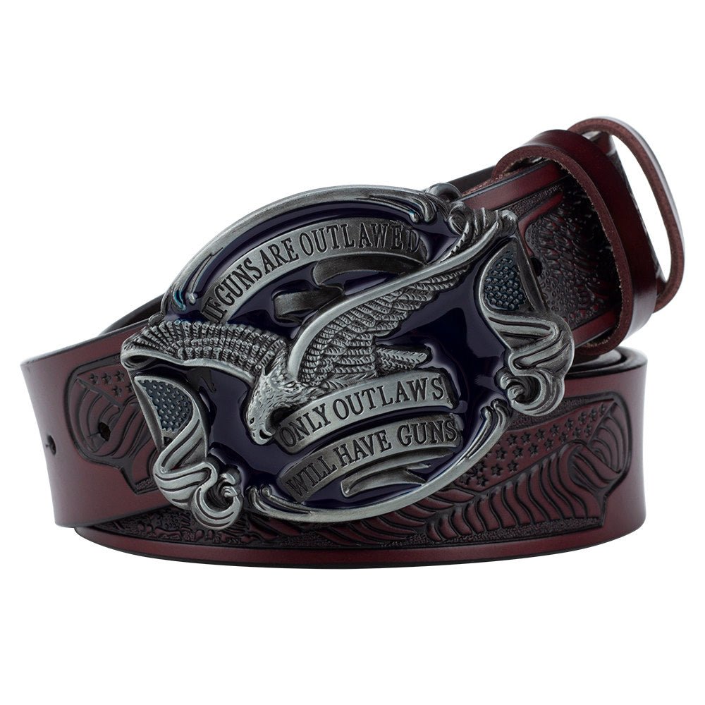 2nd Amendment Eagle Western Leather Belt - CowderryBeltsAntique Silver