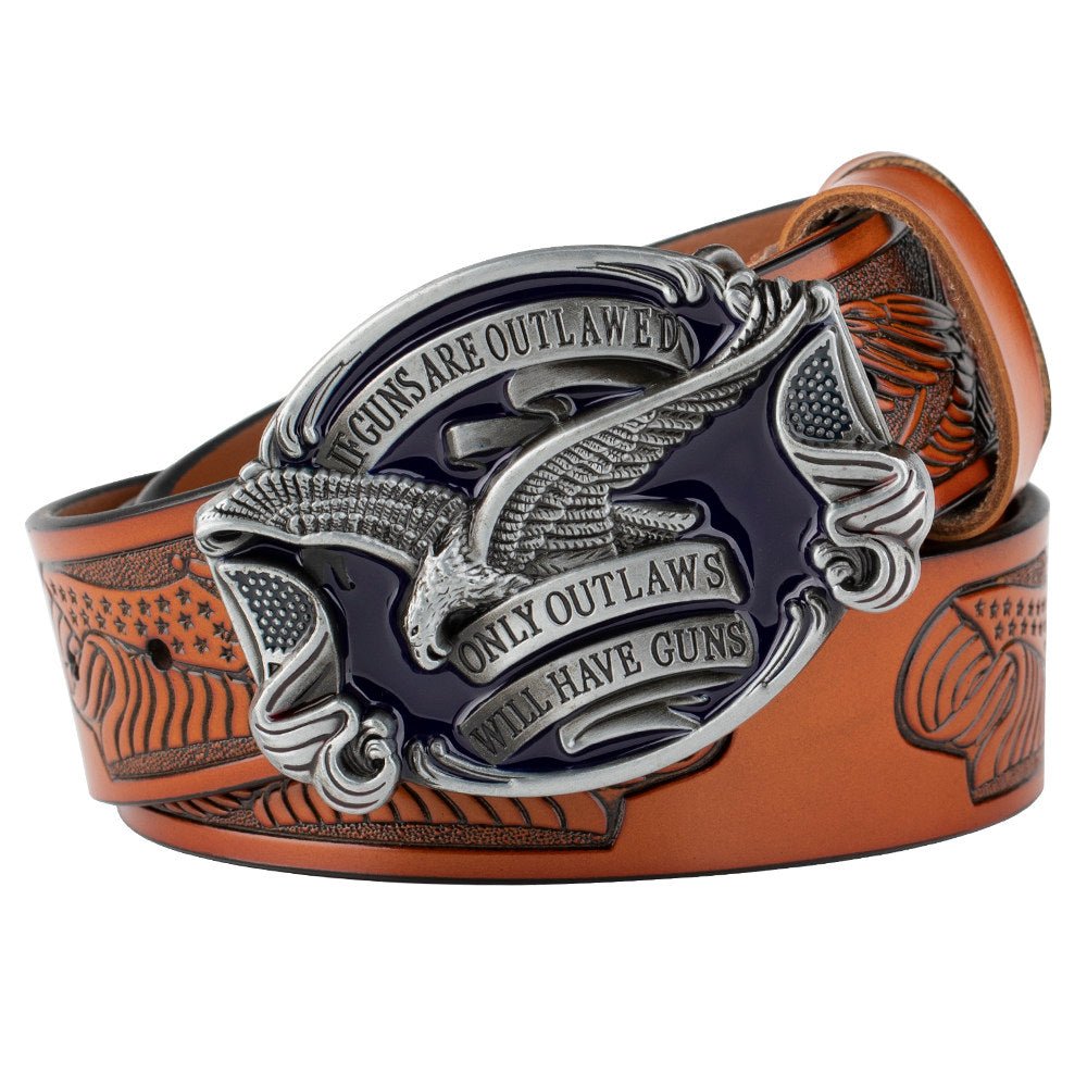 2nd Amendment Eagle Western Leather Belt - CowderryBeltsAntique Silver