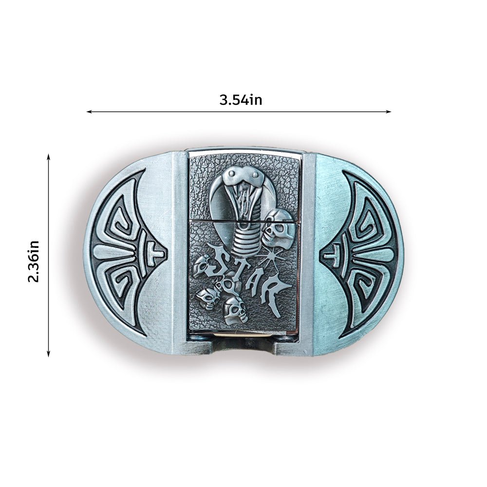 3D Cobra "STAR" Skull Lighter Holder Belt Buckle - CowderryBelt BucklesBrown