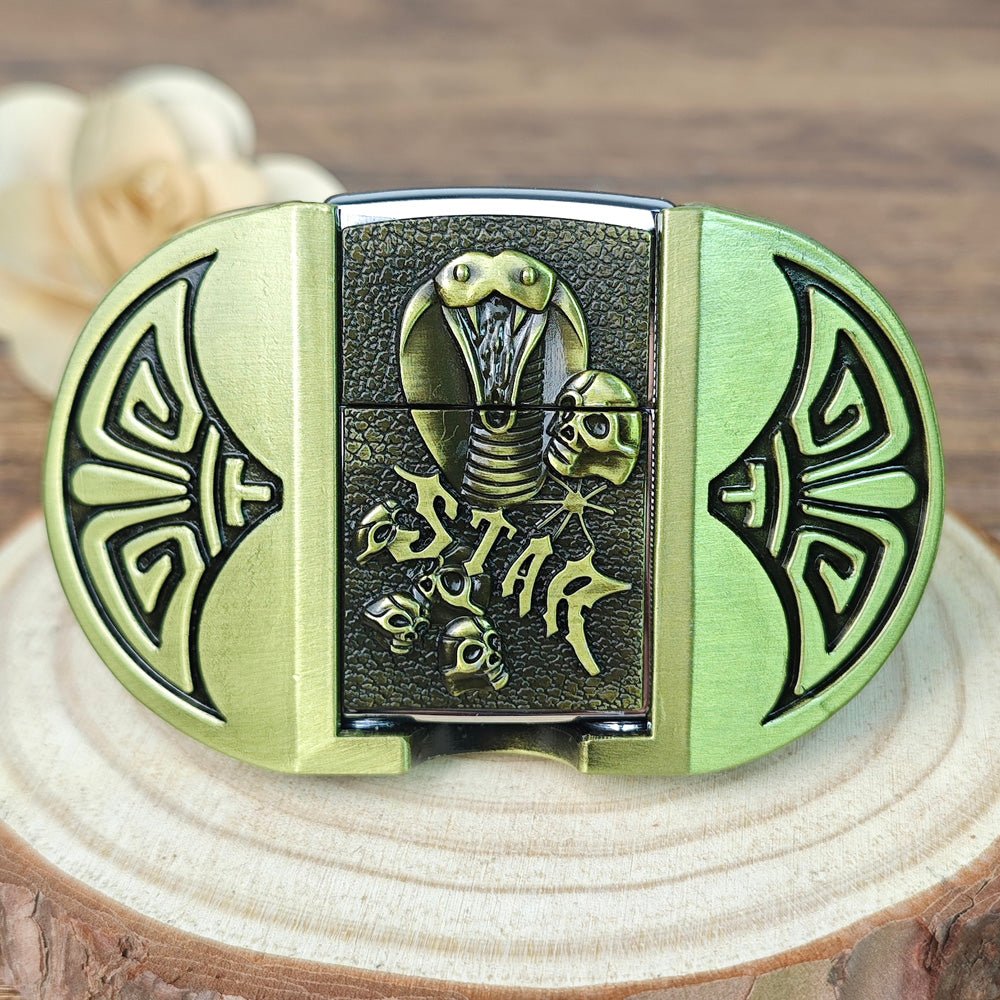 3D Cobra "STAR" Skull Lighter Holder Belt Buckle - CowderryBelt BucklesBrown