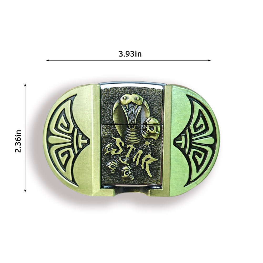 3D Cobra "STAR" Skull Lighter Holder Belt Buckle - CowderryBelt BucklesBrown