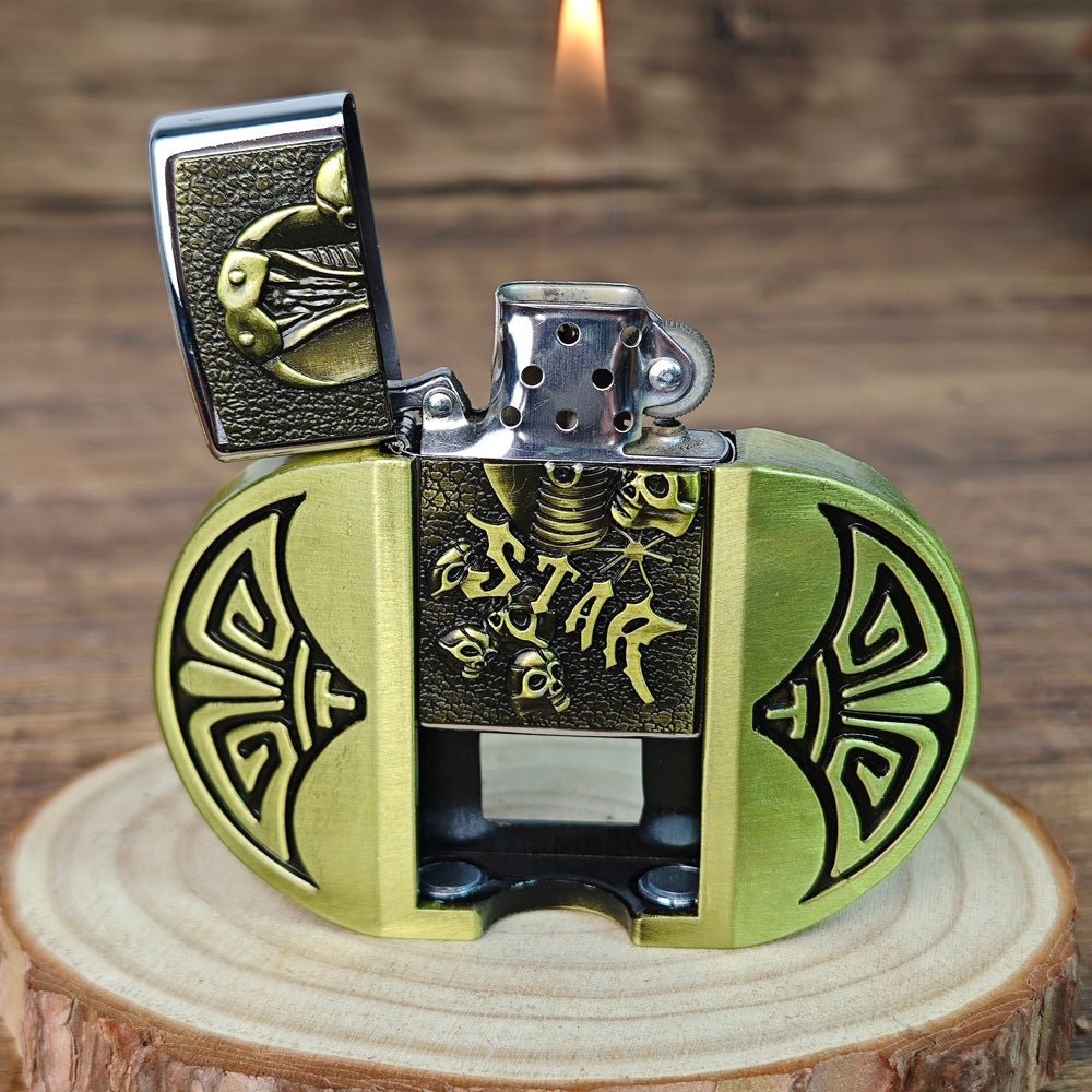 3D Cobra "STAR" Skull Lighter Holder Belt Buckle - CowderryBelt BucklesBrown