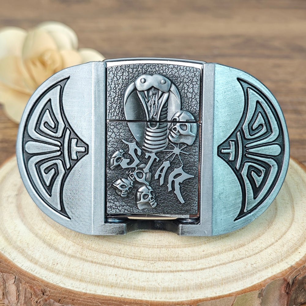 3D Cobra "STAR" Skull Lighter Holder Belt Buckle - CowderryBelt BucklesSilver