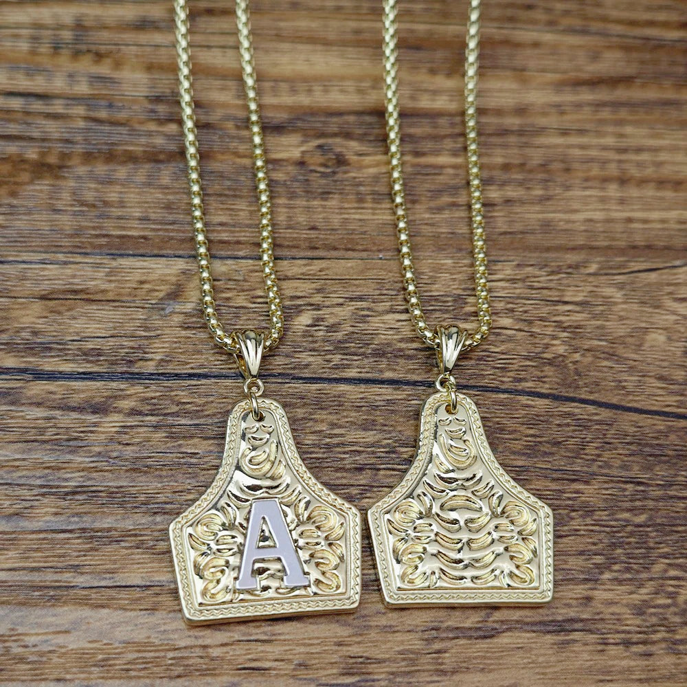 Initial Cow Tag Necklace Gold and Silver