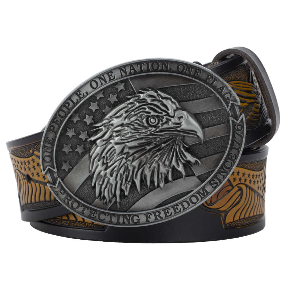 American Eagle Western Leather Belt One Nation Patriotic Buckle