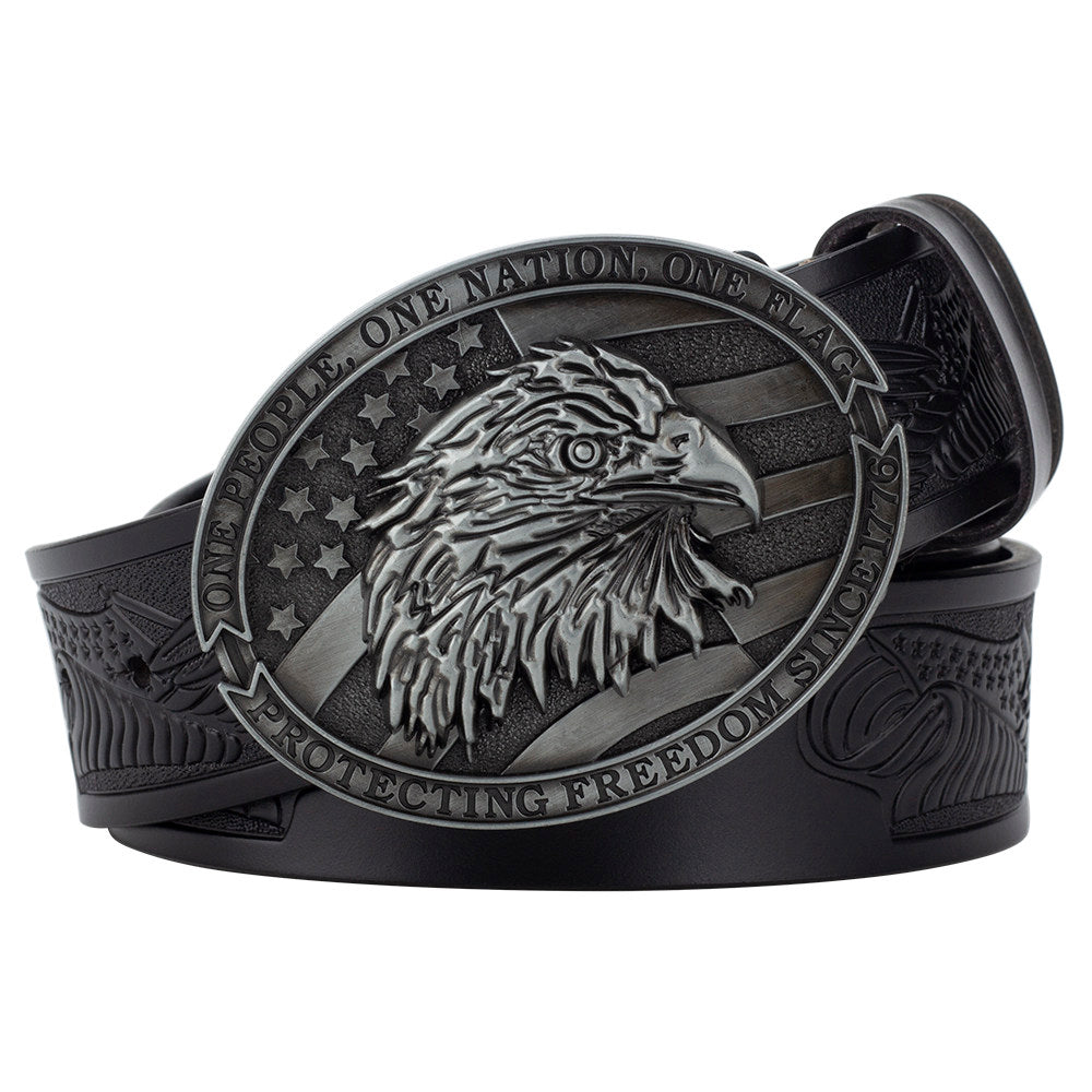 American Eagle Western Leather Belt One Nation Patriotic Buckle