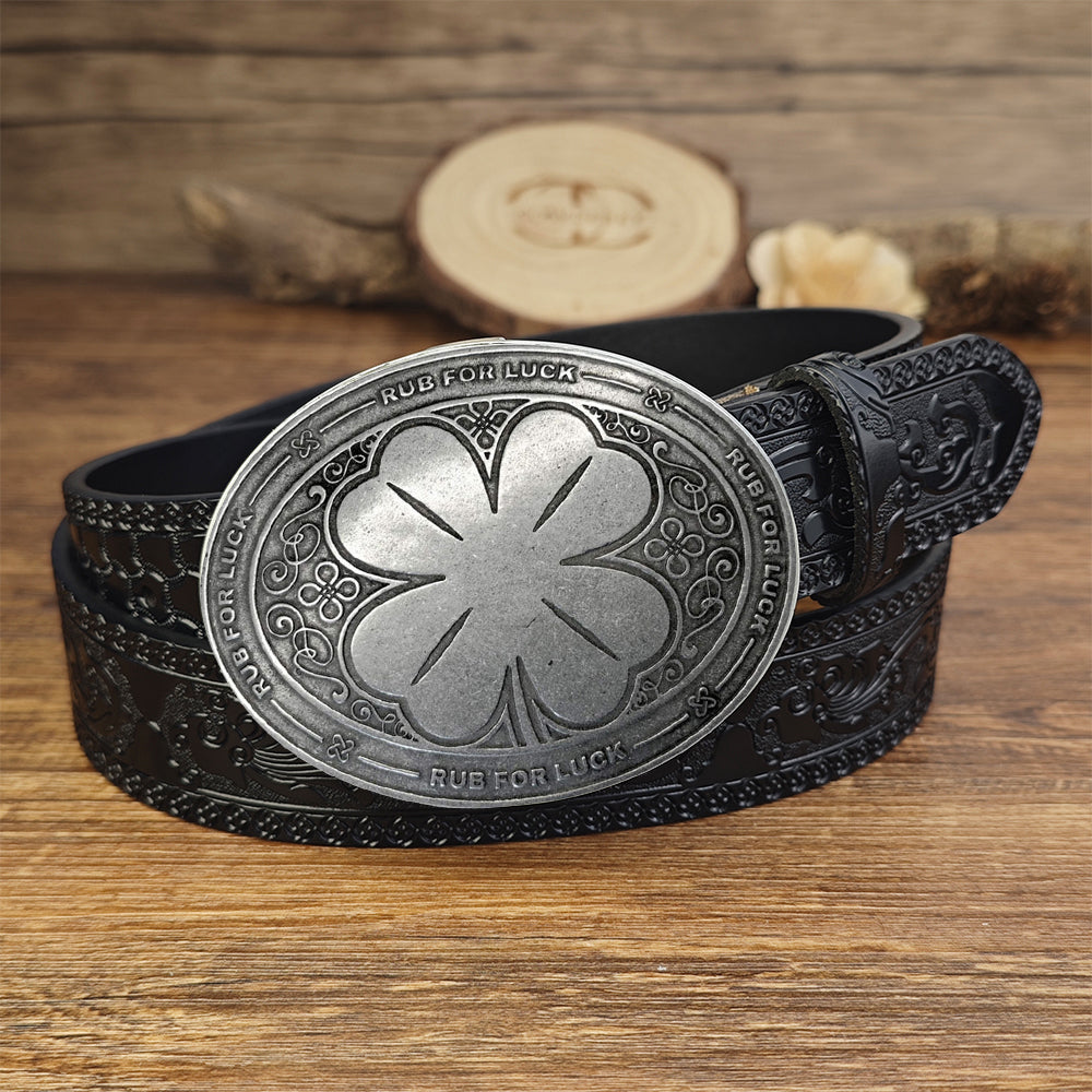 Black Leather belt with Beer Can Holder Buckle