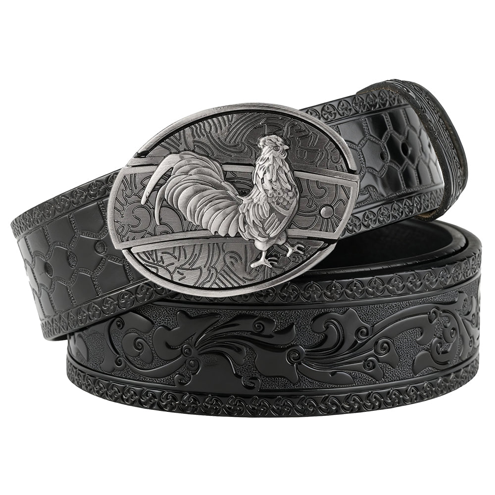 Embossed Black Leather Western Belt