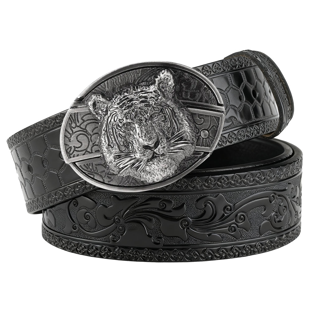 Embossed Black Leather Western Belt