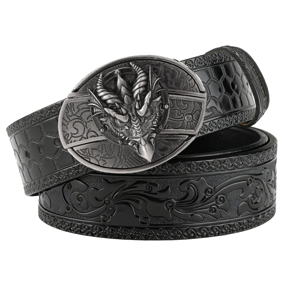 Embossed Black Leather Western Belt