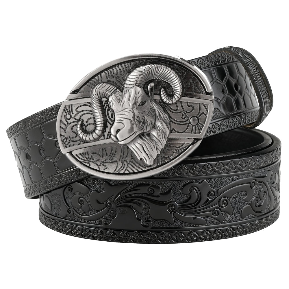 Embossed Black Leather Western Belt