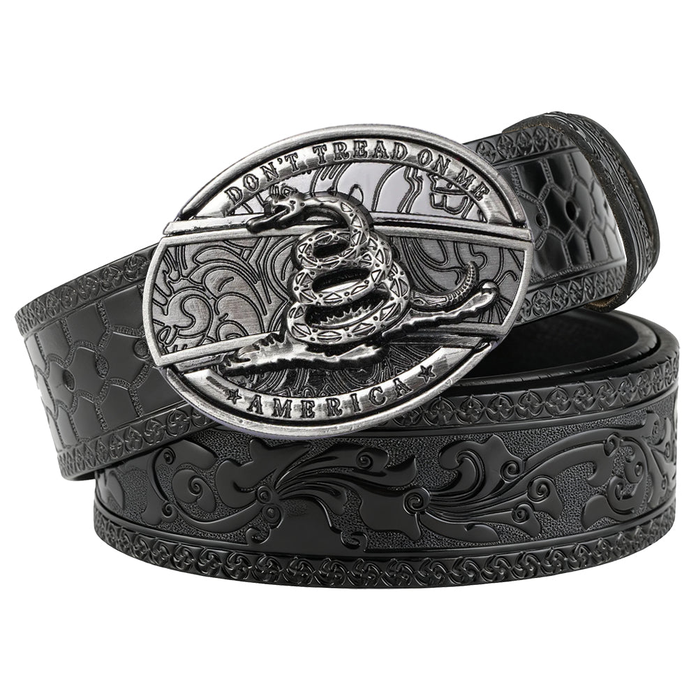 Embossed Black Leather Western Belt