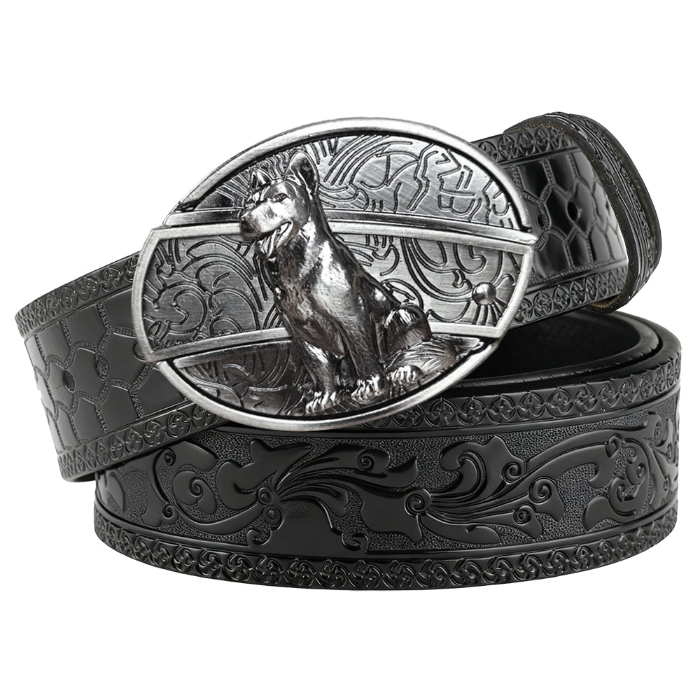 Embossed Black Leather Western Belt