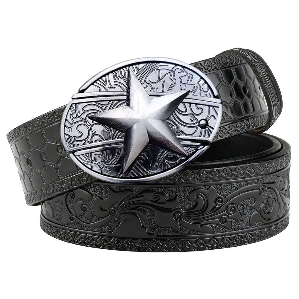 Embossed Black Leather Western Belt
