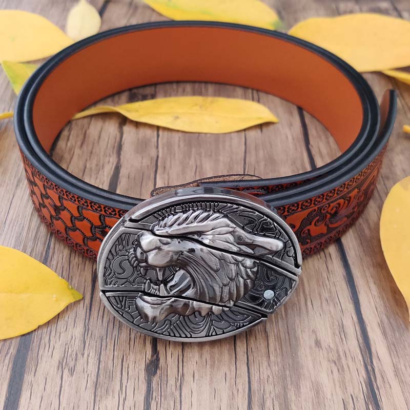 Embossed Country Utility Belt with Cool Oval Belt Buckle