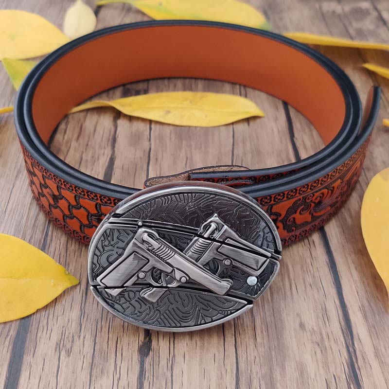 Embossed Country Utility Belt with Cool Oval Belt Buckle