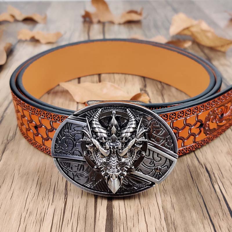 Embossed Country Utility Belt with Cool Oval Belt Buckle