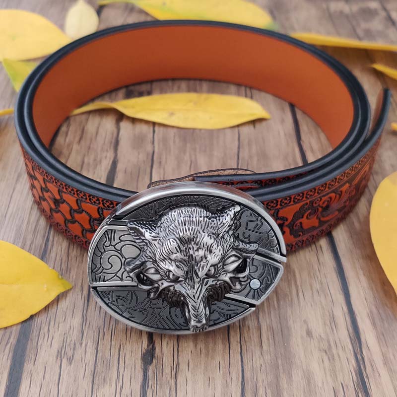 Embossed Country Utility Belt with Cool Oval Belt Buckle
