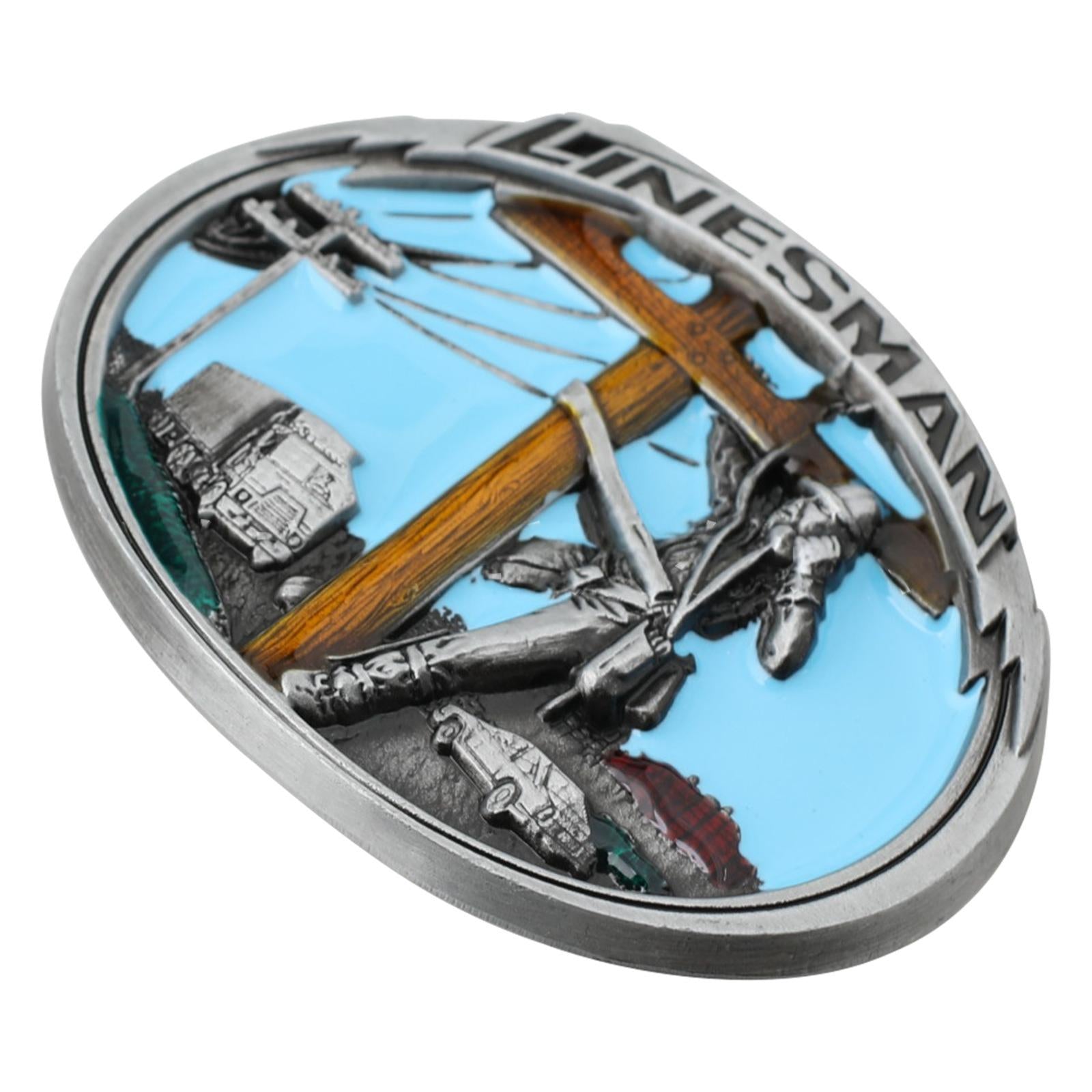 Linesman Belt Buckle Oval Power Line Worker Electrician
