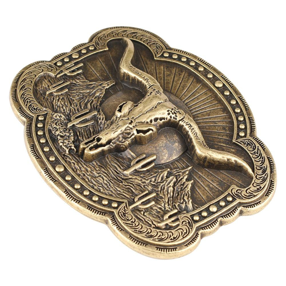 Longhorn Skull Western Belt Buckle with Desert Cactus