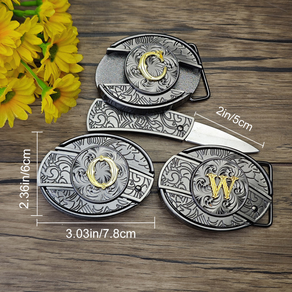 Embossed Country Utility Black Belt with Initial Buckle