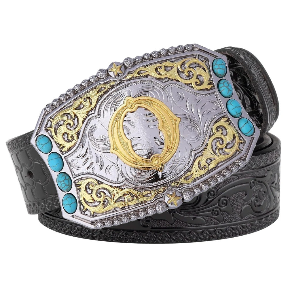 Western Cowboy Belt Turquoise Stones A-Z Initial Buckle