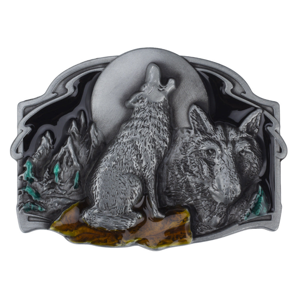 Wolf Howling Moon Belt Buckle