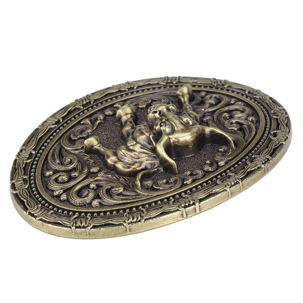 Western Charging Bull Belt Buckle Antique Bronze Oval Floral Scroll Rodeo Cowboy