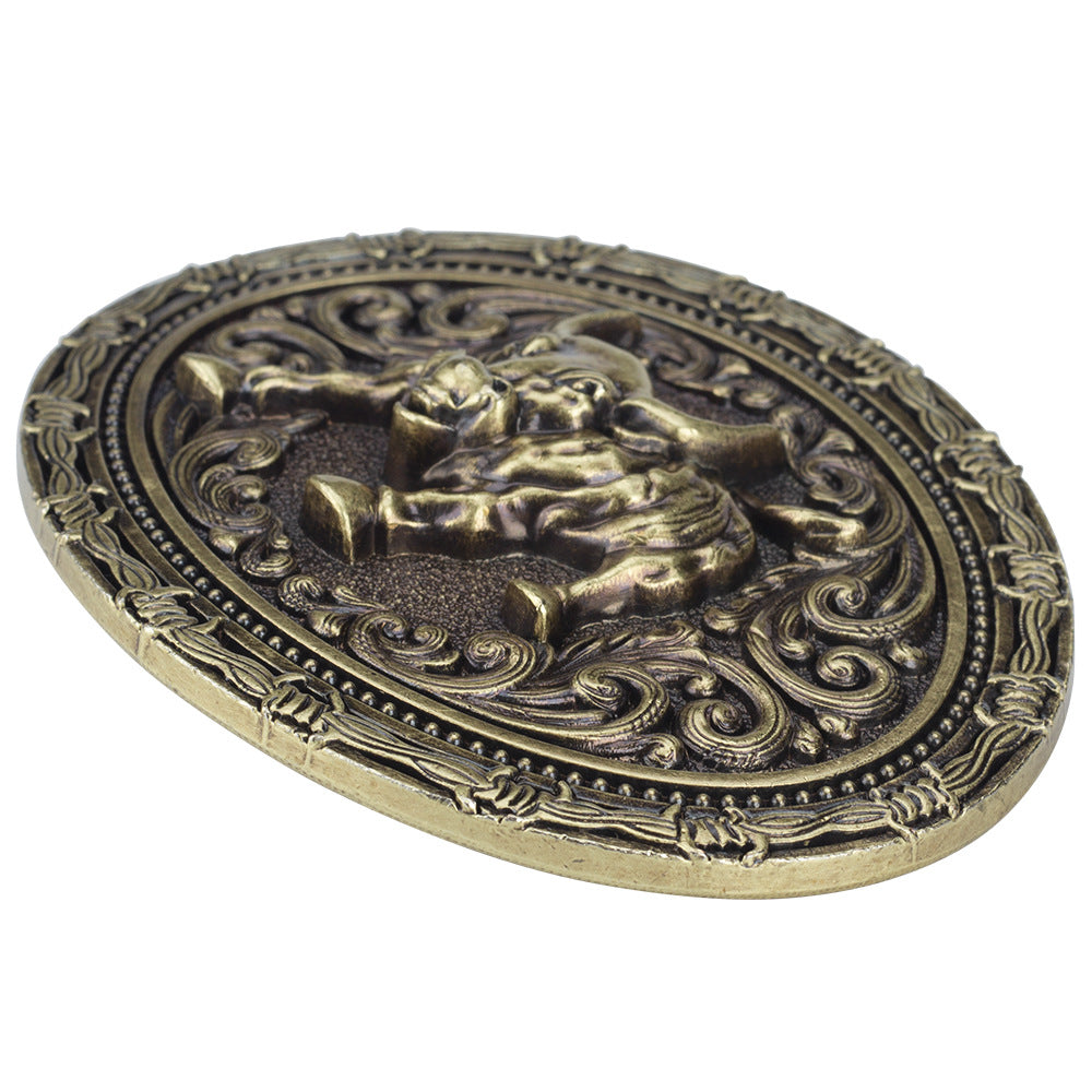 Western Charging Bull Belt Buckle Antique Bronze Oval Floral Scroll Rodeo Cowboy