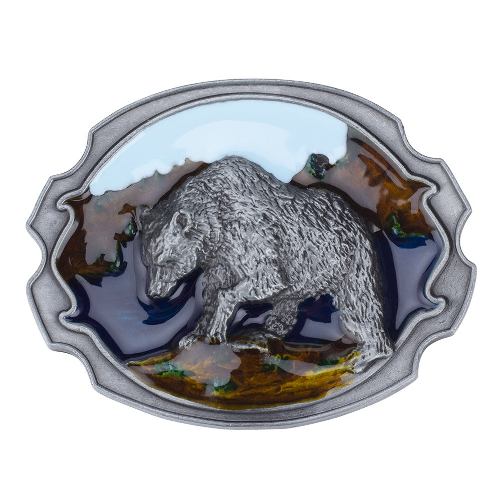 Grizzly Bear Belt Buckle Color Oval
