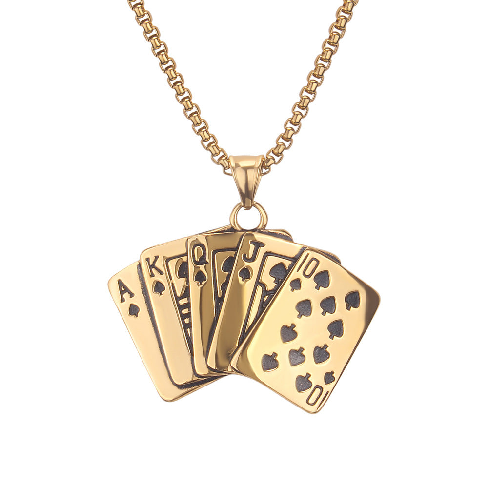 Royal Flush Spade Poker Stainless Steel Necklace