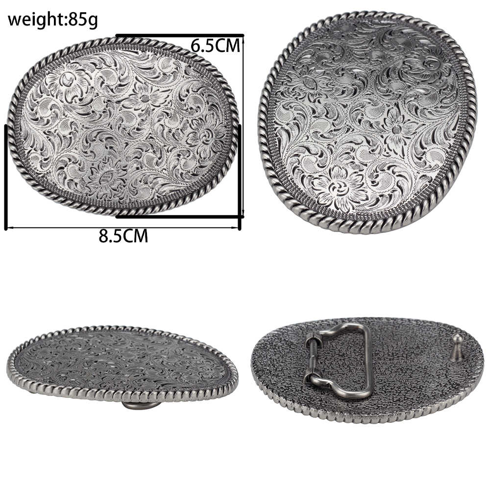 Western Floral Leather Belt with Engraved Oval Buckle