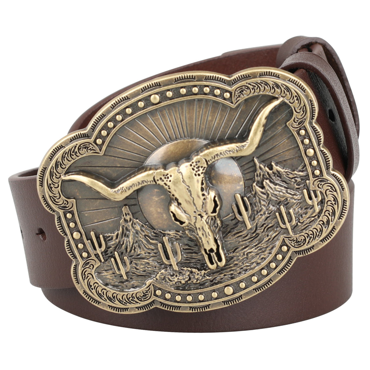 Western Belt with Antique Gold Bull Skull Buckle