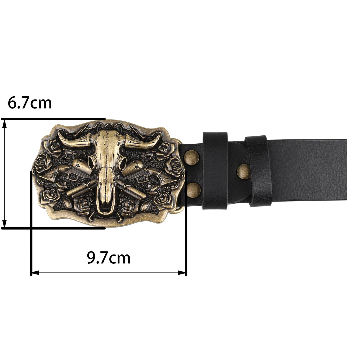 Western Belt with Antique Gold Bull Skull Buckle
