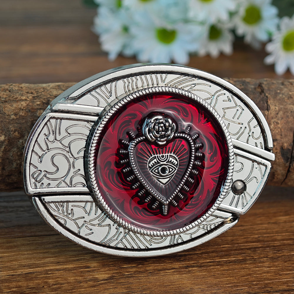 Gothic Belt Buckle White Red Enamel Oval