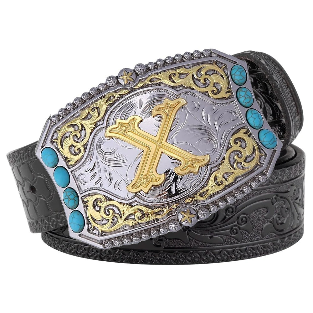 Western Cowboy Belt Turquoise Stones A-Z Initial Buckle
