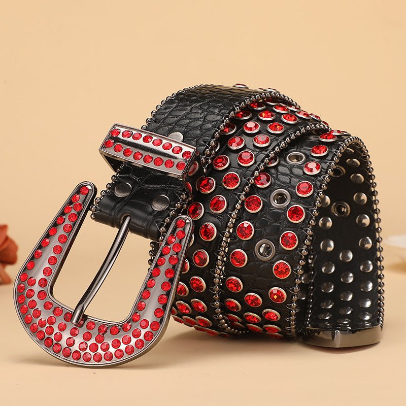 A10 Crocodile Pattern Rhinestone Belt - CowderryRed