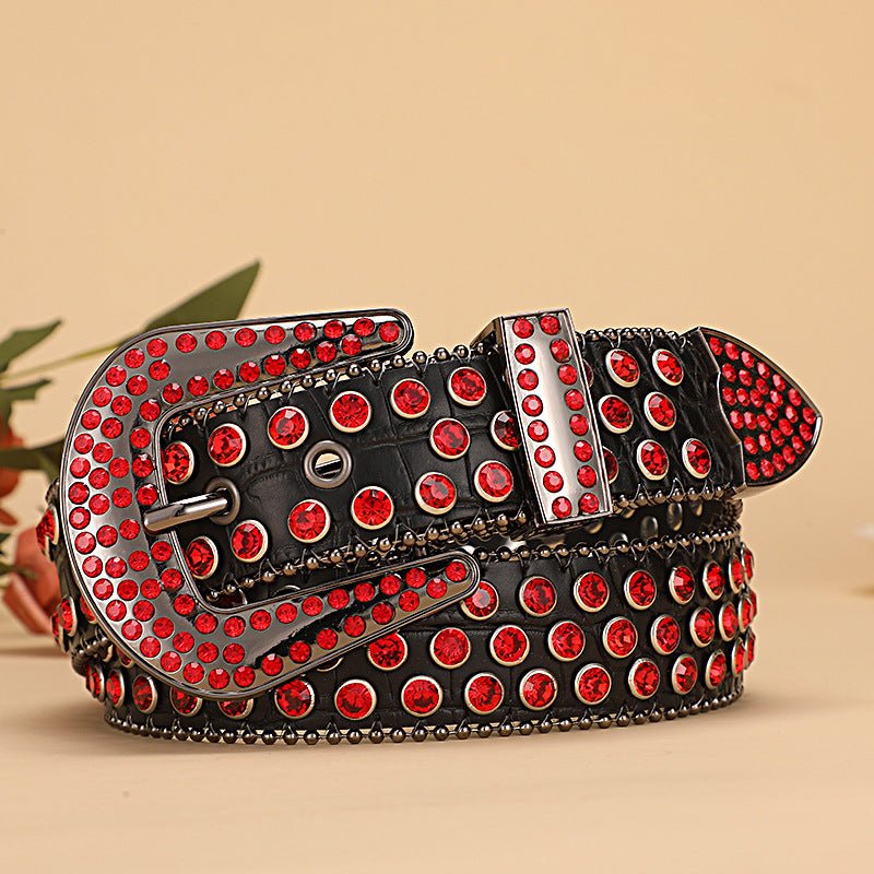 A10 Crocodile Pattern Rhinestone Belt - CowderryRed