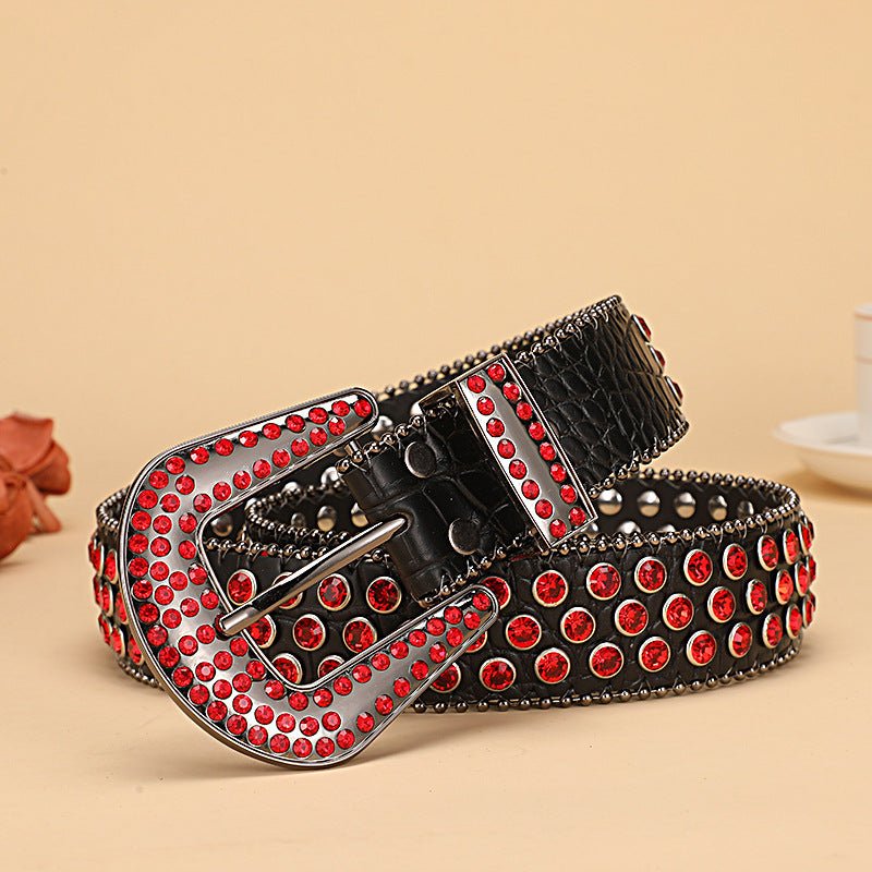 A10 Crocodile Pattern Rhinestone Belt - CowderryRed