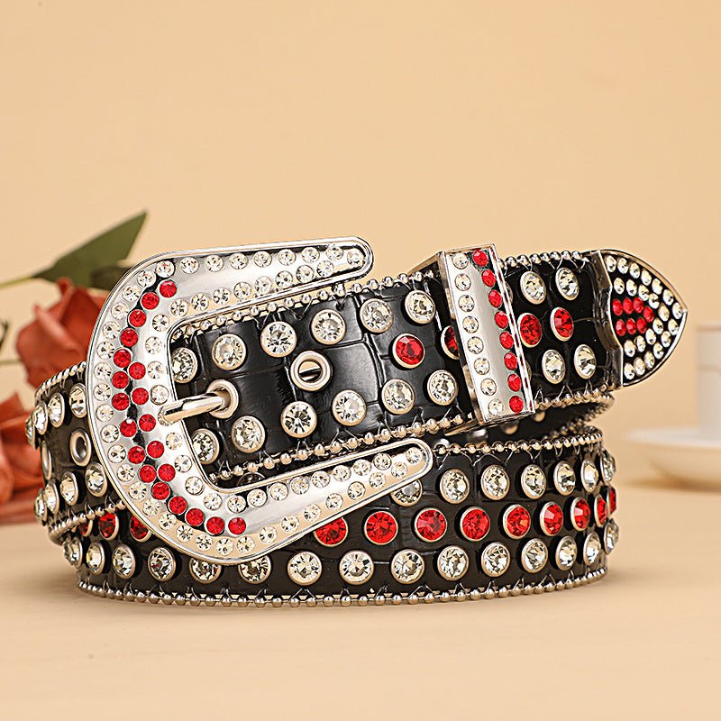 A10 Crocodile Pattern Rhinestone Belt - CowderryWhite