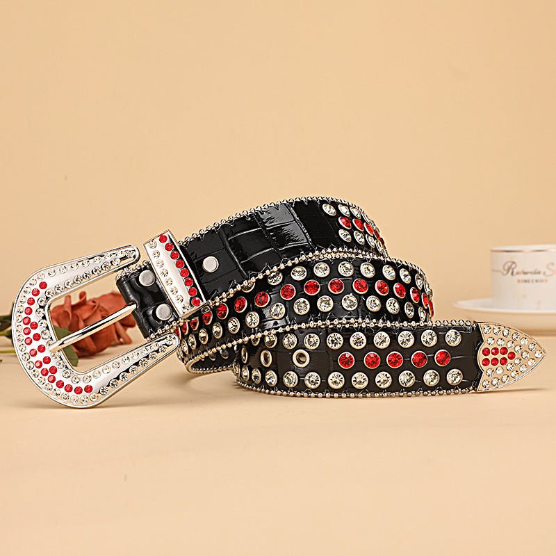 A10 Crocodile Pattern Rhinestone Belt - CowderryWhite